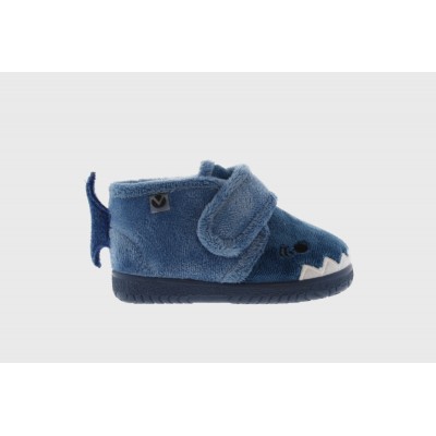 Zapatillas de casa animalitos botita velcro Victoria 5119 Tiburon Azul