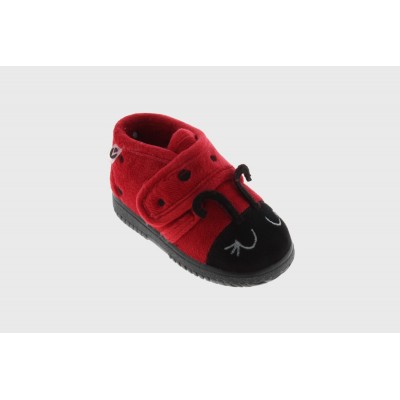 Zapatillas de casa animalitos botita velcro Victoria 5119 Mariquita Rojo