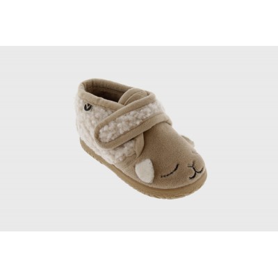 Zapatillas de casa animalitos botita velcro Victoria 5119 Ovejita Beige