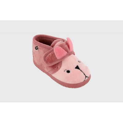 Zapatillas de casa animalitos botita velcro Victoria 5119 Conejito Rosa