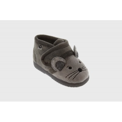 Zapatillas de casa animalitos botita velcro Victoria 5119 Ratoncito Gris