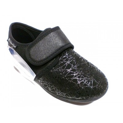 Zapato / Zapatilla de casa Ancho Especial Salemedical Velcro Licra Negro Brillo ajuste velcro