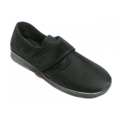 Zapatillas de ancho especial velcro licra Campello Negro
