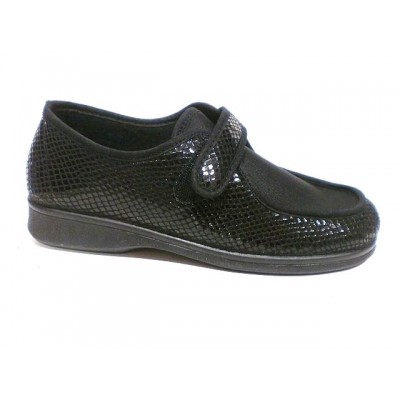 Zapatillas de ancho especial velcro licra ribete Campello Negro Brillo