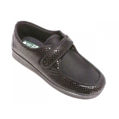 Zapatillas de ancho especial velcro licra ribete Campello Negro Brillo Zapatillas de ancho especial velcro licra ribete Campello Negro Brillo
