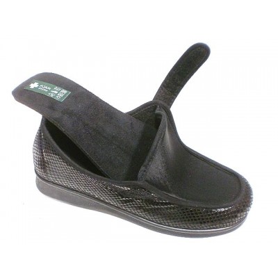 Zapatillas de ancho especial velcro licra ribete Campello Negro Brillo