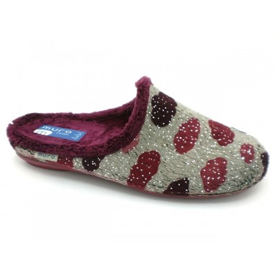 Zapatillas mujer para casa Muro Paños aterciopelado Nubes Burdeos