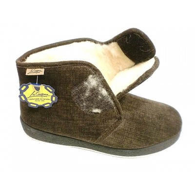 Zapatillas para casa abotinada paño pura lana La Cadena con velcro Marron Zapatillas para casa abotinada paño pura lana La Cadena con velcro Marron