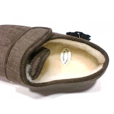Zapatillas para casa paño con velcro forro lana La Cadena 65327 Marron