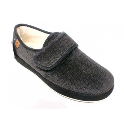 Zapatillas para casa paño con velcro forro lana La Cadena 65327 Gris