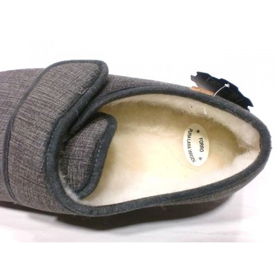 Zapatillas para casa paño con velcro forro lana La Cadena 65327 Gris