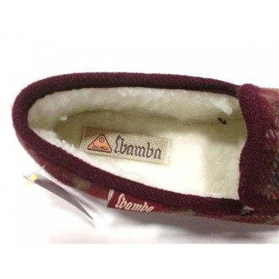 Zapatillas paño cuadros WAMBA 251 forro lana Burdeos