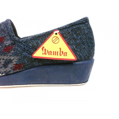 Zapatillas para casa con cuña Wamba punto Forro Lana Marino