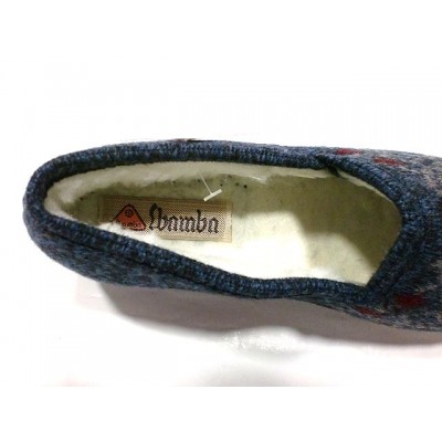 Zapatillas para casa con cuña Wamba punto Forro Lana Marino