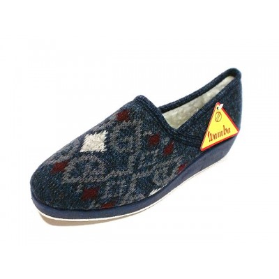 Zapatillas para casa con cuña Wamba punto Forro Lana Marino