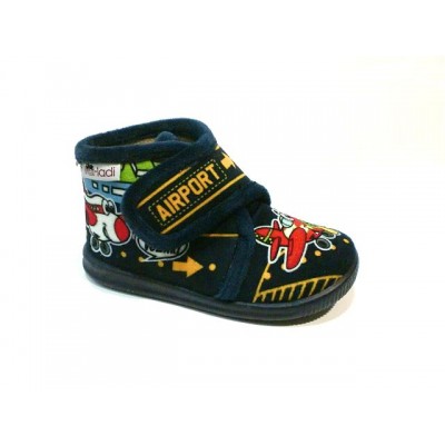 Zapatillas de casa abotinadas velcro VulLadi 3112 Avion Airport Marino