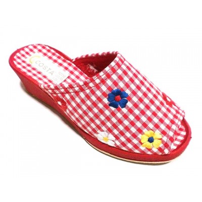 Zapatillas para casa con cuña Costa Descalza Tela Algodon  puntera abierta Made in Green