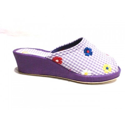 Zapatillas para casa con cuña Costa Descalza Tela Algodon  puntera abierta Made in Green