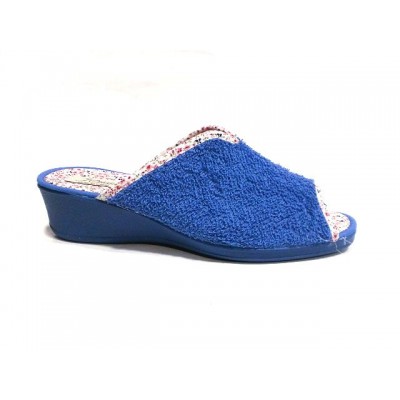 Zapatillas de casa con cuña para mujer J´Ortega Puntera Abierta Rizo Aguamar