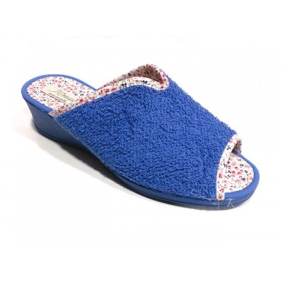 Zapatillas de casa con cuña para mujer J´Ortega Puntera Abierta Rizo Aguamar