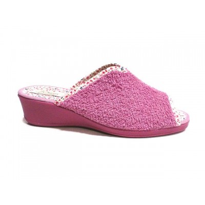Zapatillas de casa con cuña para mujer J´Ortega Puntera Abierta Rizo Malva Zapatillas de casa con cuña para mujer J´Ortega Puntera Abierta Rizo Malva