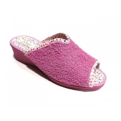 Zapatillas de casa con cuña para mujer J´Ortega Puntera Abierta Rizo Malva Zapatillas de casa con cuña para mujer J´Ortega Puntera Abierta Rizo Malva