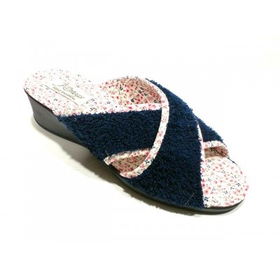 Zapatillas de casa con cuña para mujer J´Ortega Tiras Cruzadas Rizo Marino Zapatillas de casa con cuña para mujer J´Ortega Tiras Cruzadas Rizo Marino
