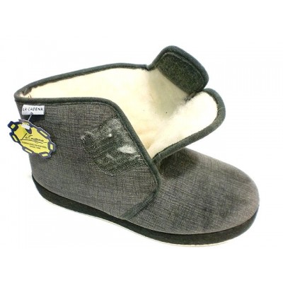 Zapatillas para casa abotinada paño pura lana La Cadena con velcro Gris Zapatillas para casa abotinada paño pura lana La Cadena con velcro Gris