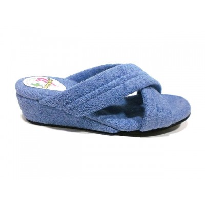 Zapatillas con cuña DEspinosa toalla algodon tiras cruzadas Aguamar