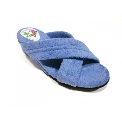 Zapatillas con cuña DEspinosa toalla algodon tiras cruzadas Aguamar