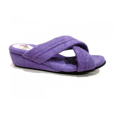 Zapatillas con cuña DEspinosa toalla algodon tiras cruzadas Lila