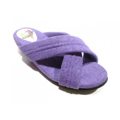 Zapatillas con cuña DEspinosa toalla algodon tiras cruzadas Lila
