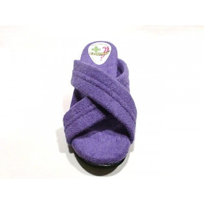 Zapatillas con cuña DEspinosa toalla algodon tiras cruzadas Lila