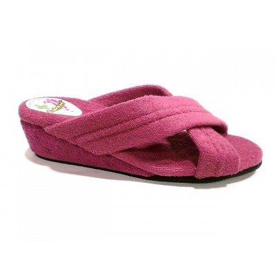 Zapatillas con cuña DEspinosa toalla algodon tiras cruzadas Vino