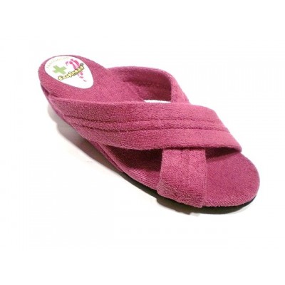 Zapatillas con cuña DEspinosa toalla algodon tiras cruzadas Vino