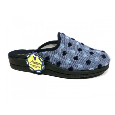 Zapatillas anchas de casa tela algodon La Cadena descalza Onda Azul