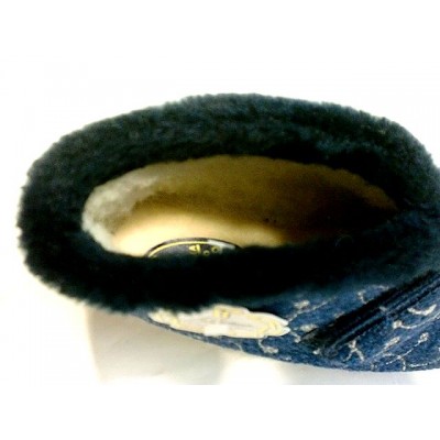 Zapatillas de casa abotinadas con Velcro Forro lana La Cadena Paño Brillo Marino