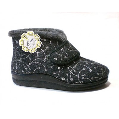 Zapatillas de casa abotinadas con Velcro Forro lana La Cadena Paño Brillo Gris Zapatillas de casa abotinadas con Velcro Forro lana La Cadena Paño Brillo Gris