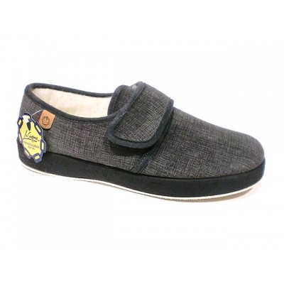 Zapatillas para casa paño con velcro forro lana La Cadena 65327 Gris