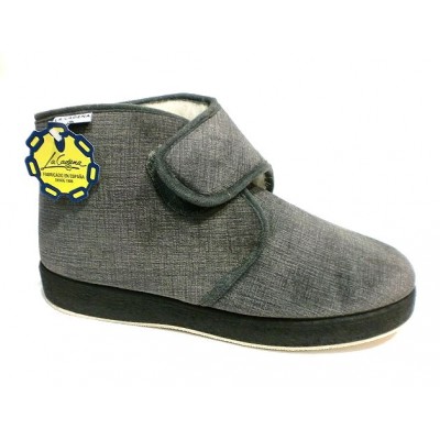 Zapatillas para casa abotinada paño pura lana La Cadena con velcro Gris Zapatillas para casa abotinada paño pura lana La Cadena con velcro Gris