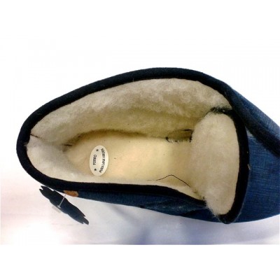 Zapatillas para casa abotinada paño pura lana La Cadena con velcro Azul forro interior Zapatillas para casa abotinada paño pura lana La Cadena con velcro Azul forro interior