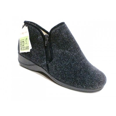 Zapatillas de casa abotinada forro pura lana Doctor Cutillas Cremallera Marino