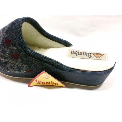 Zapatillas para casa con cuña descalza Wamba punto Forro Lana Marino Zapatillas para casa con cuña descalza Wamba punto Forro Lana Marino