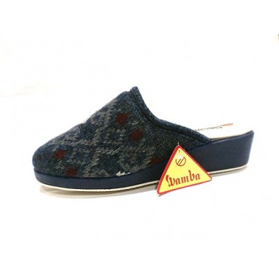 Zapatillas para casa con cuña descalza Wamba punto Forro Lana Marino Zapatillas para casa con cuña descalza Wamba punto Forro Lana Marino
