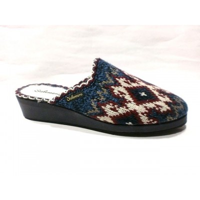 Zapatillas para casa con cuña descalza Salemera punto Forro Lana Marino Zapatillas para casa con cuña descalza Salemera punto Forro Lana Marino