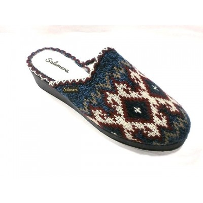 Zapatillas para casa con cuña descalza Salemera punto Forro Lana Marino