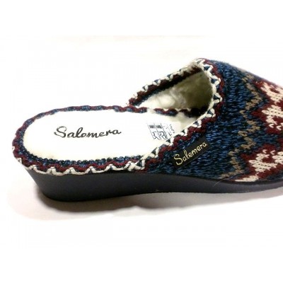 Zapatillas para casa con cuña descalza Salemera punto Forro Lana Marino