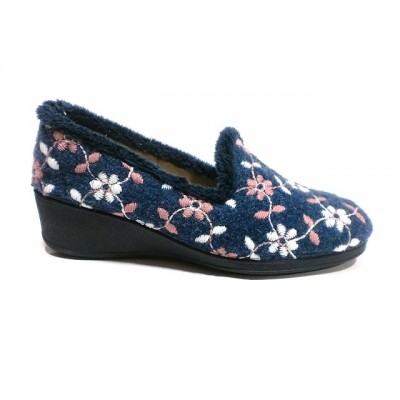 Zapatillas de casa con cuña para mujer J´Ortega Cerrada Paño Bordado Flores Zapatillas de casa con cuña para mujer J´Ortega Cerrada Paño Bordado Flores