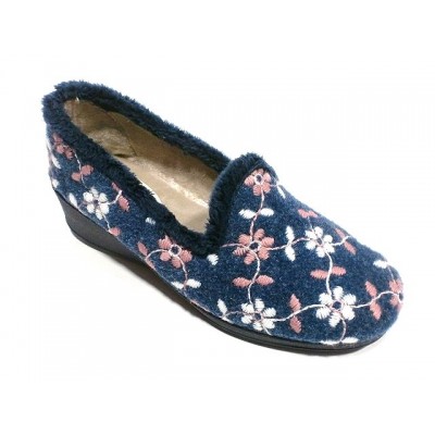 Zapatillas de casa con cuña para mujer J´Ortega Cerrada Paño Bordado Flores Zapatillas de casa con cuña para mujer J´Ortega Cerrada Paño Bordado Flores