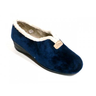 Zapatillas de casa con cuña para mujer J´Ortega Cerrada Paño terciopelo Marino Zapatillas de casa con cuña para mujer J´Ortega Cerrada Paño terciopelo Marino